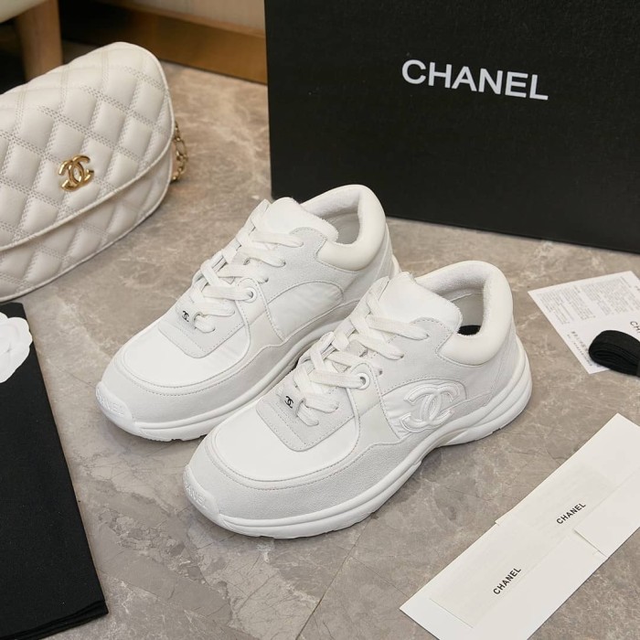 Chanel Low Top Trainer Reflective White Suede