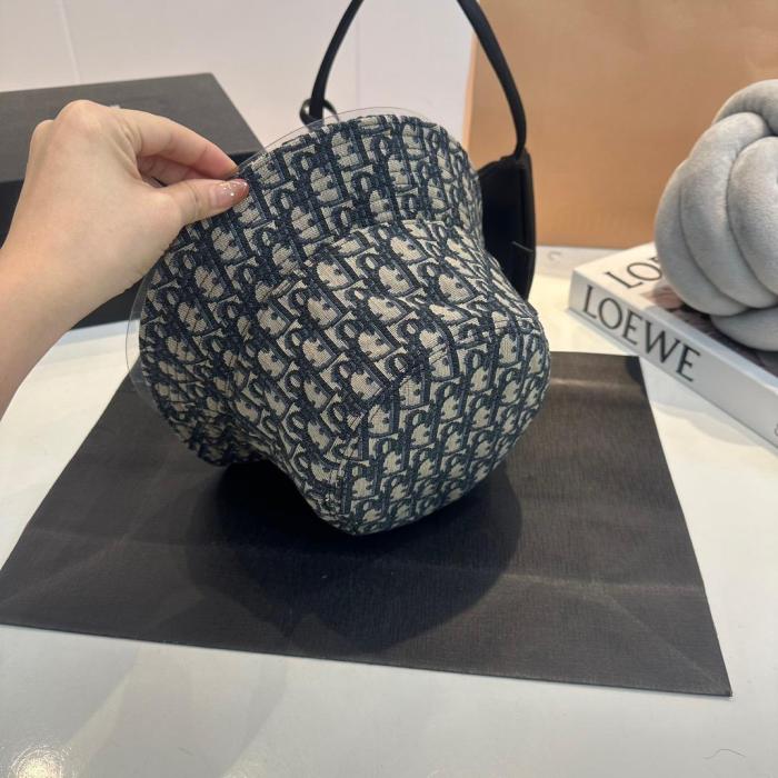 Dior Oblique Bucket Hat  Navy Blue and Beige Blended Cotton Jacquard