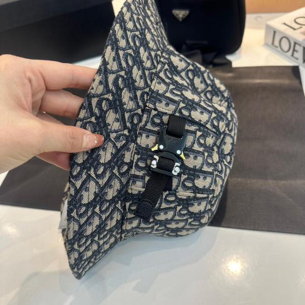 Dior Oblique Bucket Hat  Navy Blue and Beige Blended Cotton Jacquard