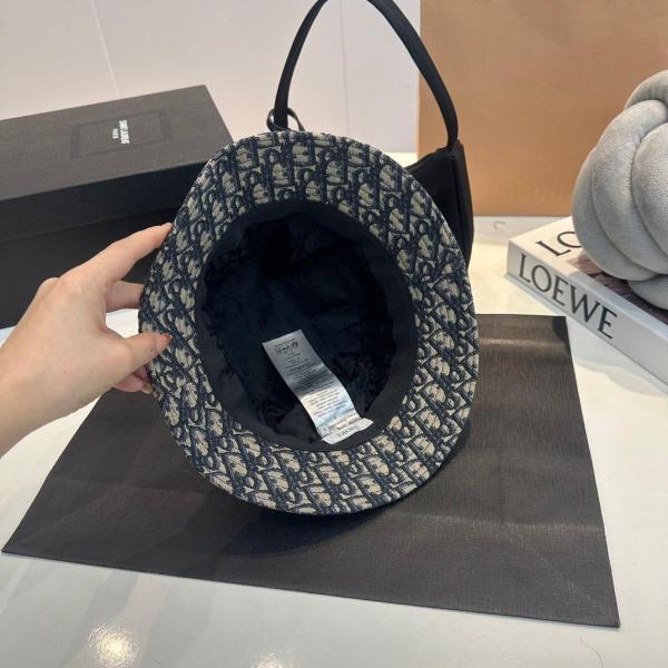 Dior Oblique Bucket Hat  Navy Blue and Beige Blended Cotton Jacquard
