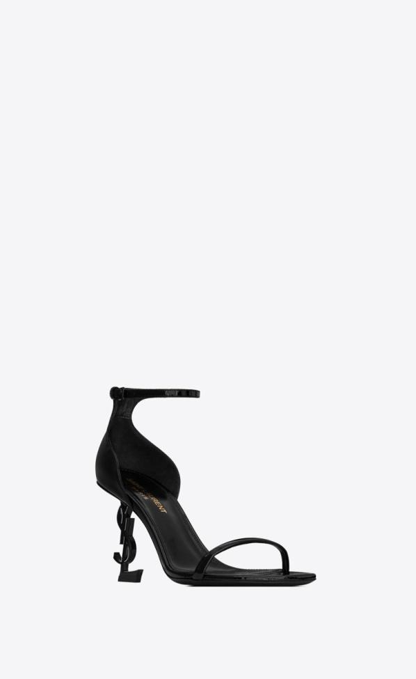 SAINT LAURENT OPYUM SANDALS IN PATENT LEATHER BLACK