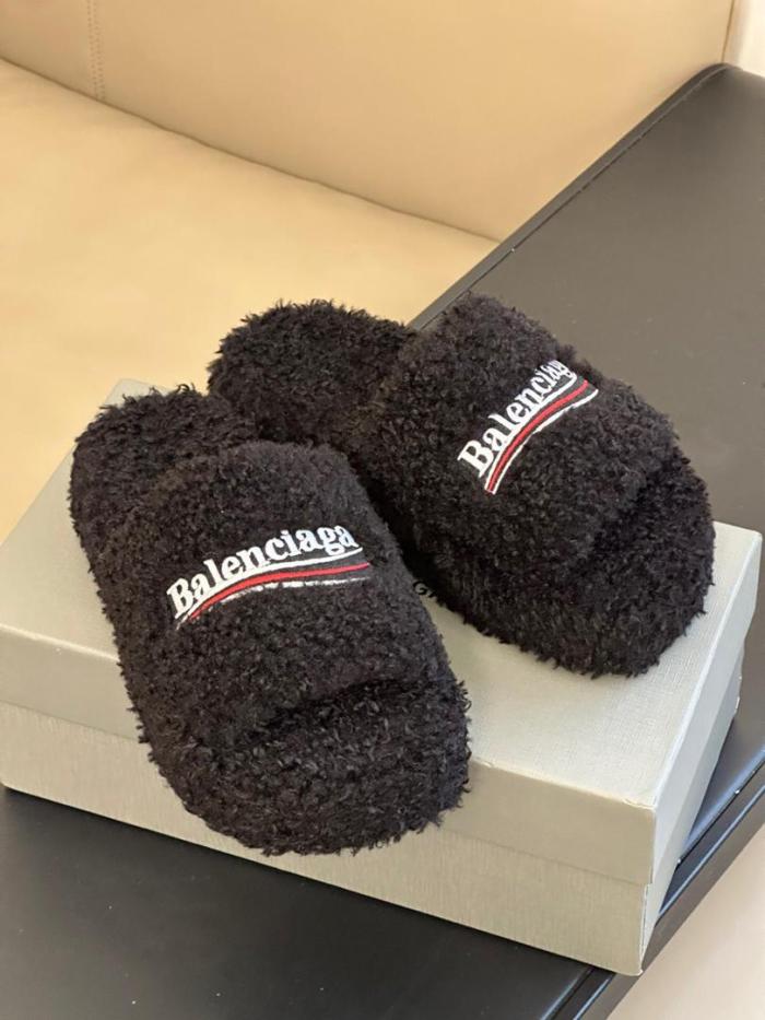 Balenciaga WOMEN'S FURRY PLATFORM SANDAL IN BLACK