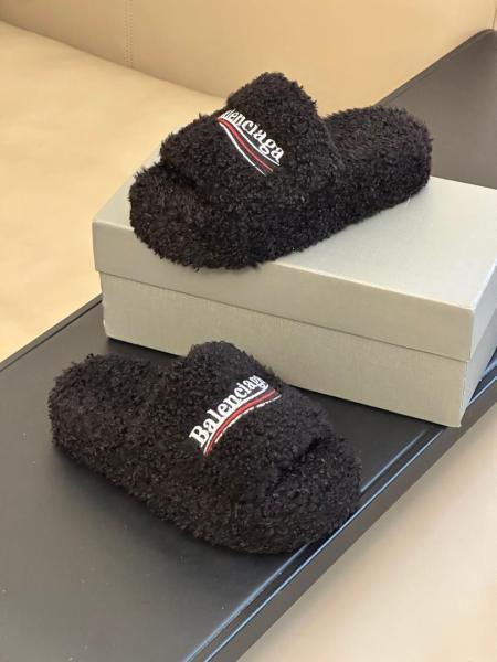 Balenciaga WOMEN'S FURRY PLATFORM SANDAL IN BLACK