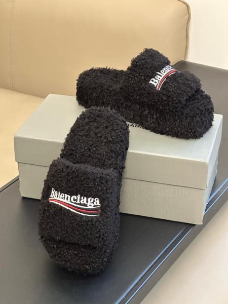 Balenciaga WOMEN'S FURRY PLATFORM SANDAL IN BLACK