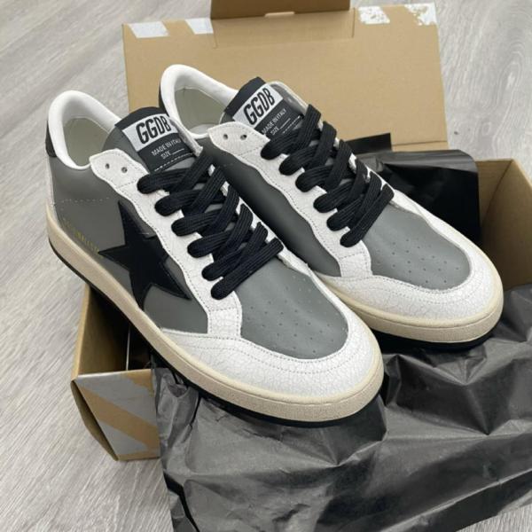 Golden Goose Men's Ball Star in gray leather with black star and heel tab