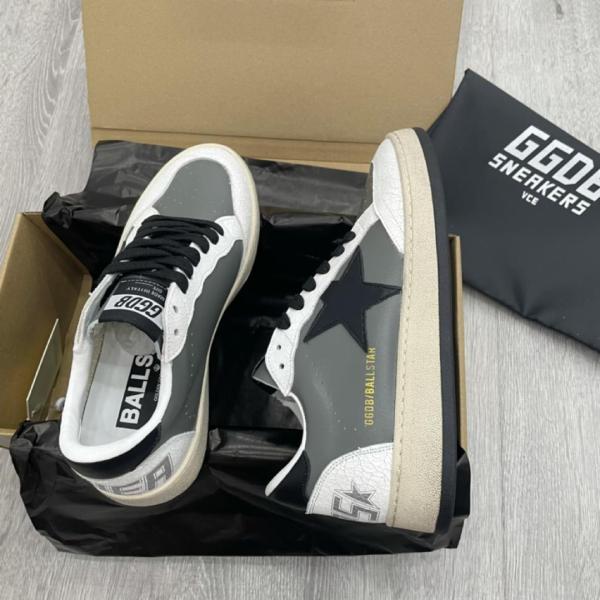 Golden Goose Men's Ball Star in gray leather with black star and heel tab