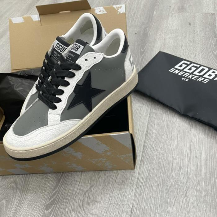Golden Goose Men's Ball Star in gray leather with black star and heel tab