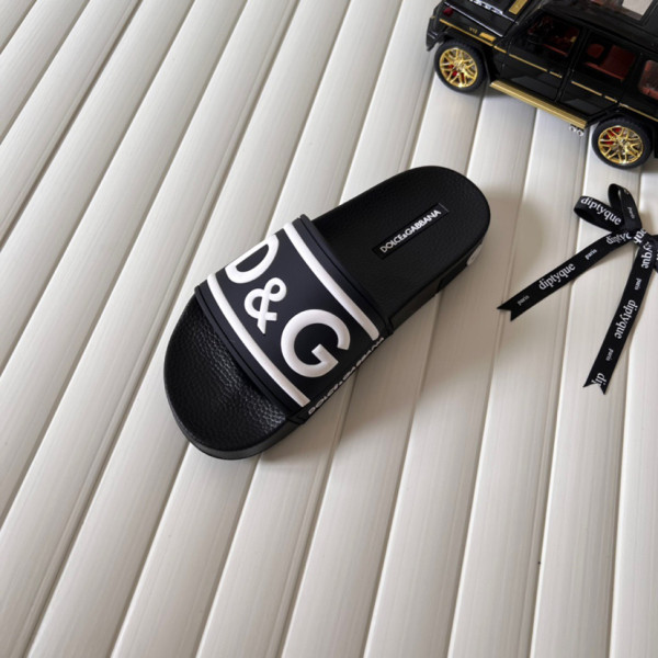 Dolce & Gabbana Beachwear Sliders DG Logo Black White