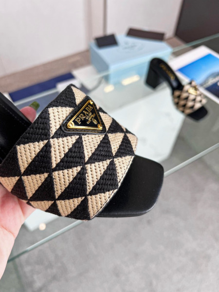 Prada Embroidered fabric sandals Black Beige