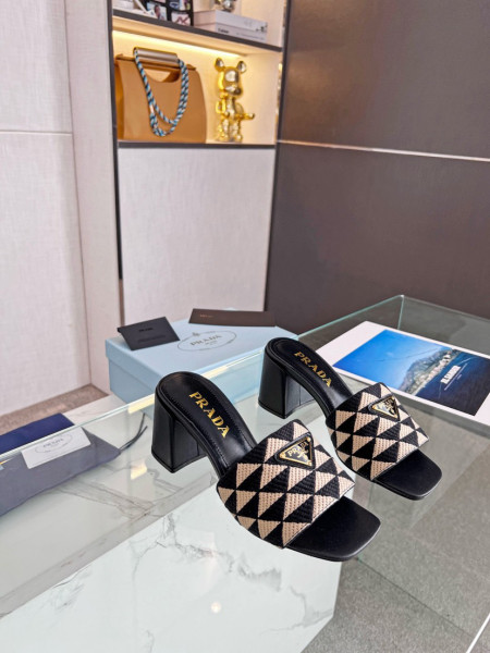 Prada Embroidered fabric sandals Black Beige