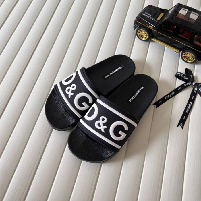 Dolce & Gabbana Beachwear Sliders DG Logo Black White