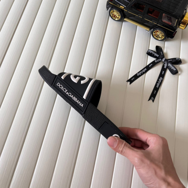 Dolce & Gabbana Beachwear Sliders DG Logo Black White