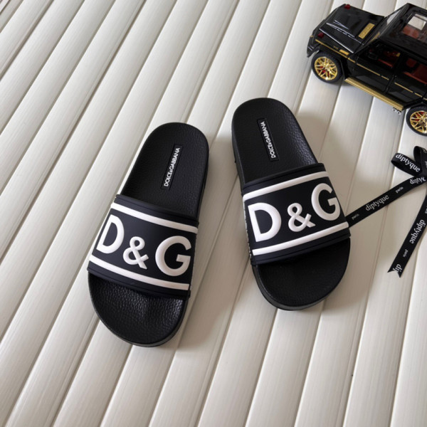 Dolce & Gabbana Beachwear Sliders DG Logo Black White