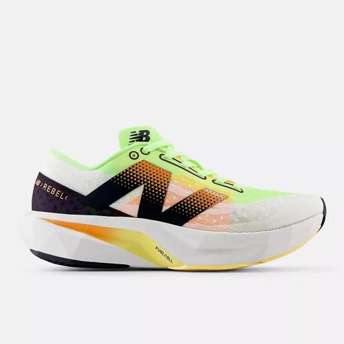 New Balance FuelCell Rebel v4 White with bleached lime glo and hot mango WFCXLA4