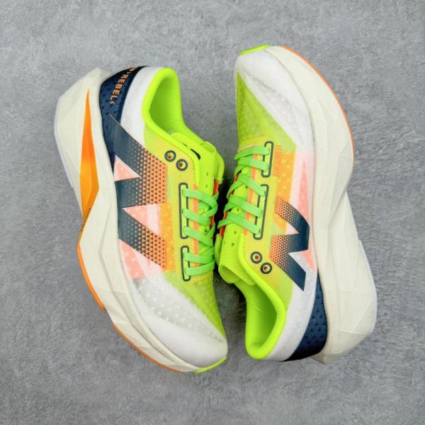 New Balance FuelCell Rebel v4 White with bleached lime glo and hot mango WFCXLA4