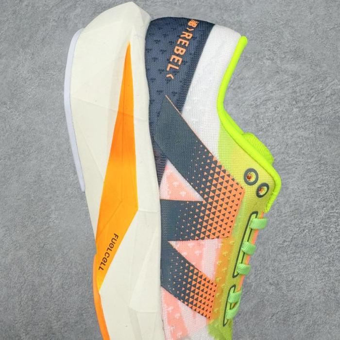 New Balance FuelCell Rebel v4 White with bleached lime glo and hot mango WFCXLA4