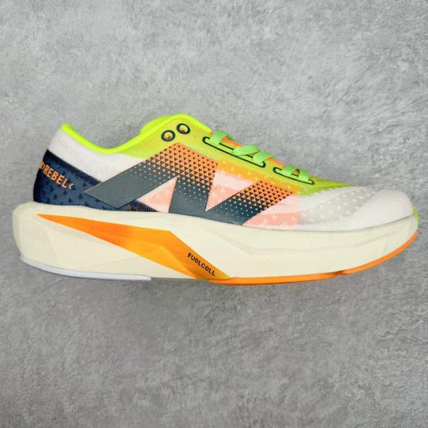 New Balance FuelCell Rebel v4 White with bleached lime glo and hot mango WFCXLA4