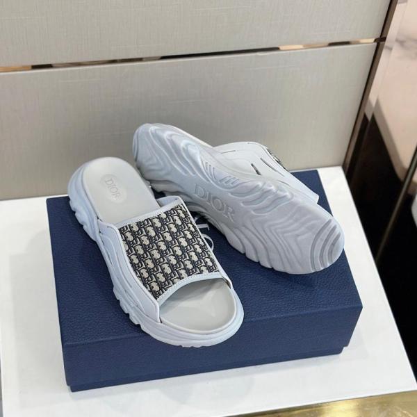 Dior H-Town Sandal  Gray Rubber with Beige and Black Dior Oblique Jacquard