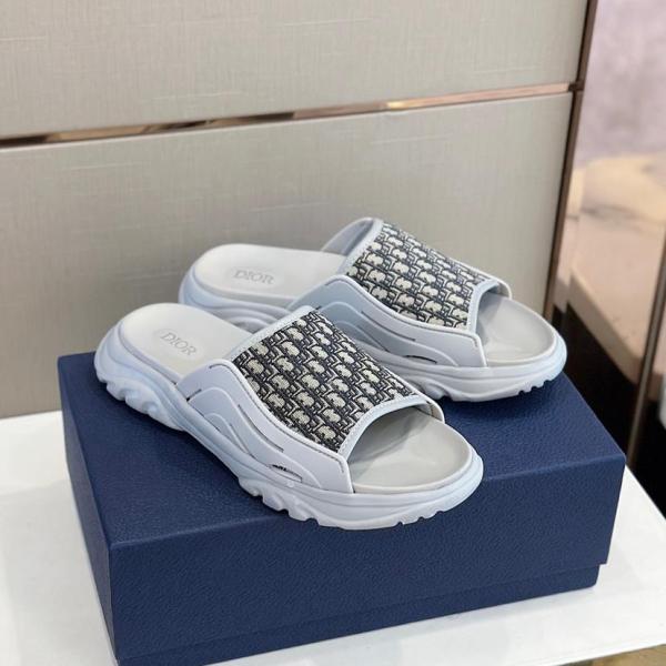 Dior H-Town Sandal  Gray Rubber with Beige and Black Dior Oblique Jacquard