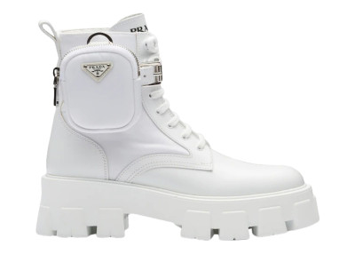Prada Monolith 55mm Pouch Ankle Boots White Leather
