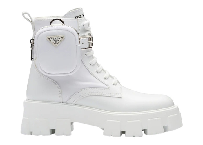 Prada Monolith 55mm Pouch Ankle Boots White Leather