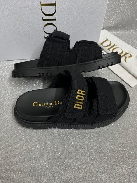 Dior Dioract Slide  Black Fringed Cotton Canvas KCO001CVA_S900