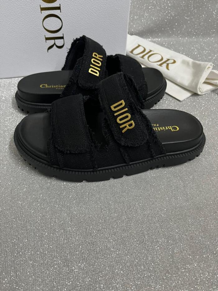 Dior Dioract Slide  Black Fringed Cotton Canvas KCO001CVA_S900