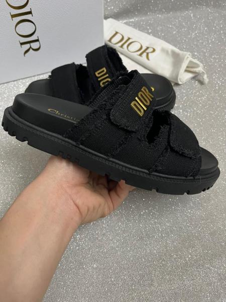 Dior Dioract Slide  Black Fringed Cotton Canvas KCO001CVA_S900