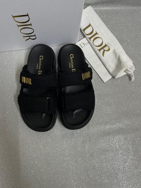 Dior Dioract Slide  Black Fringed Cotton Canvas KCO001CVA_S900