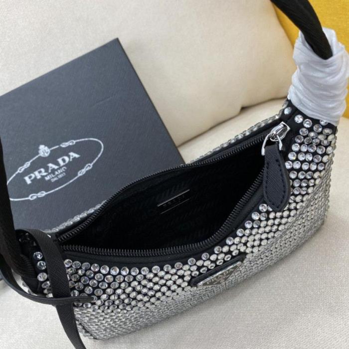 Handbag Prada Re-Edition 2000 Crystal Mini Bag Black 1NE515_2AWL_F0T7O - 1BC515_2AWL_F0T7O_V_OOO size 22*6*17 cm