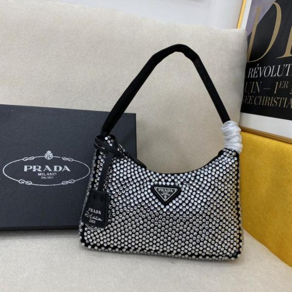 Handbag Prada Re-Edition 2000 Crystal Mini Bag Black 1NE515_2AWL_F0T7O - 1BC515_2AWL_F0T7O_V_OOO size 22*6*17 cm
