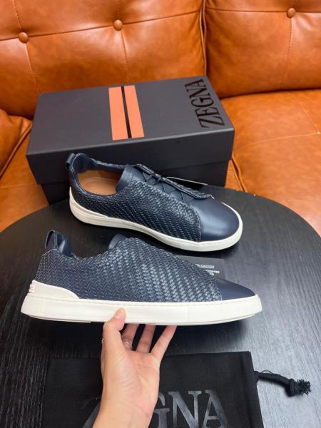 Zegna Triple Stitch Low-Top Skateboard Shoes Men's Blue