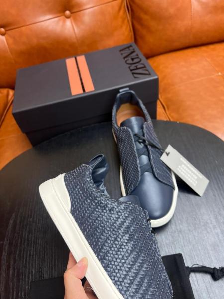 Zegna Triple Stitch Low-Top Skateboard Shoes Men's Blue