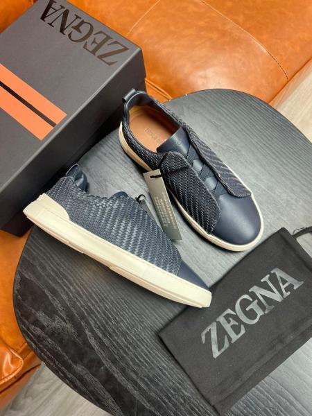 Zegna Triple Stitch Low-Top Skateboard Shoes Men's Blue