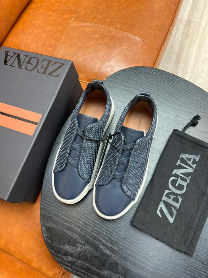 Zegna Triple Stitch Low-Top Skateboard Shoes Men's Blue