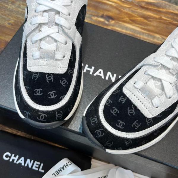 Chanel CC Embossed Logo Black White Suede