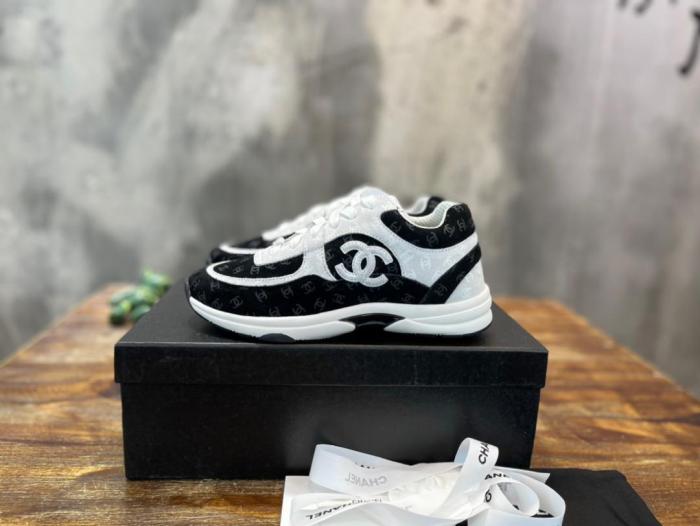 Chanel CC Embossed Logo Black White Suede