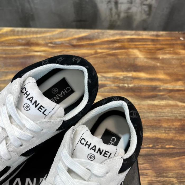 Chanel CC Embossed Logo Black White Suede
