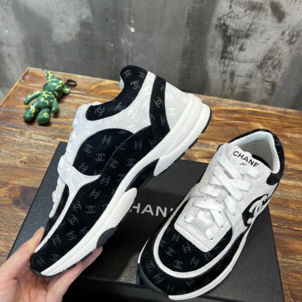 Chanel CC Embossed Logo Black White Suede