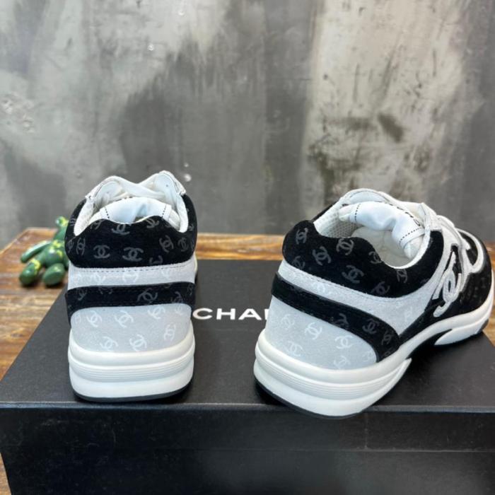 Chanel CC Embossed Logo Black White Suede