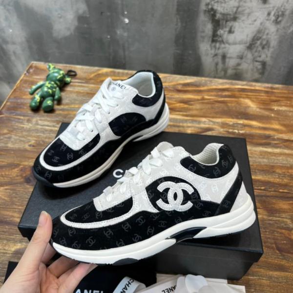 Chanel CC Embossed Logo Black White Suede