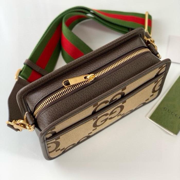 GUCCI Jumbo GG Canvas Shoulder Bag, Crossbody Bag Mini Men's Beige Brown 696075-UKMDG-2570 size 22.5*7*14 cm