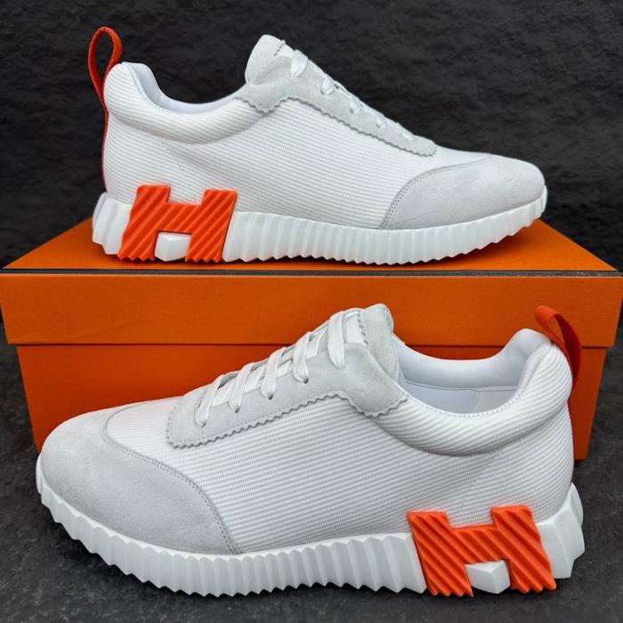 HERMES Bouncing Low Top Casual Shoes Men's White Orange