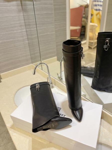 Givenchy Shark Lock Cow Leather Foldover Boots Knee high Boots 9cm Women's Black