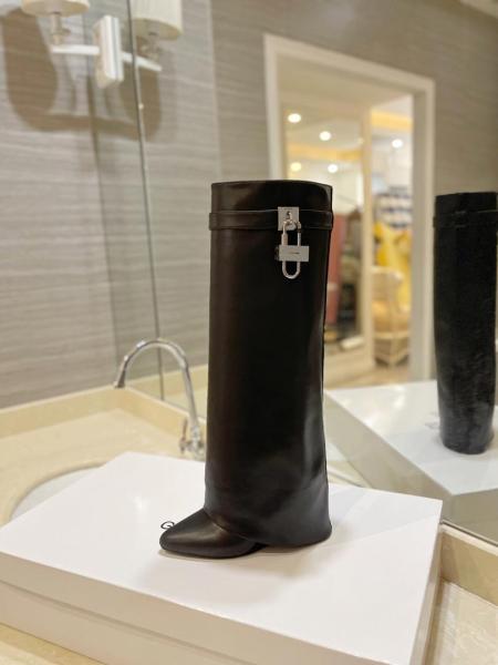 Givenchy Shark Lock Cow Leather Foldover Boots Knee high Boots 9cm Women's Black