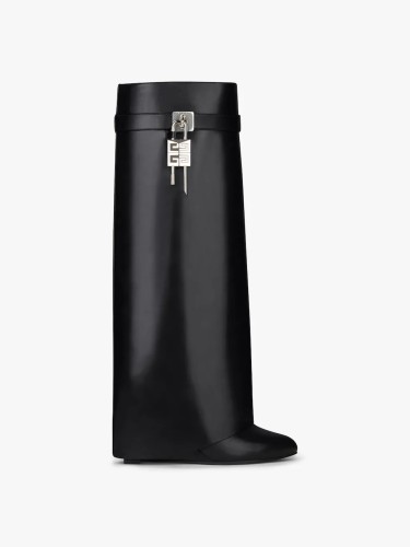 Givenchy Shark Lock Cow Leather Foldover Boots Knee high Boots 9cm Women's Black