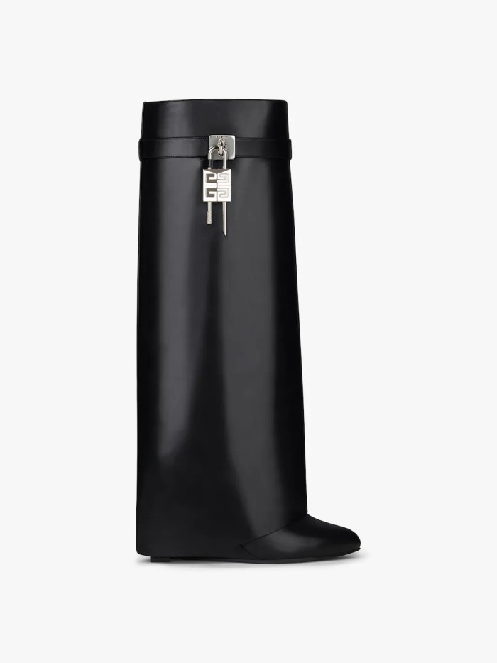 Givenchy Shark Lock Cow Leather Foldover Boots Knee high Boots 9cm Women's Black