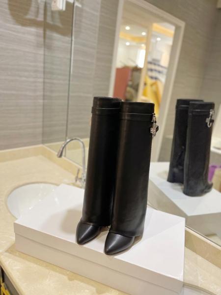 Givenchy Shark Lock Cow Leather Foldover Boots Knee high Boots 9cm Women's Black