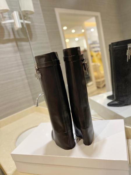 Givenchy Shark Lock Cow Leather Foldover Boots Knee high Boots 9cm Women's Black