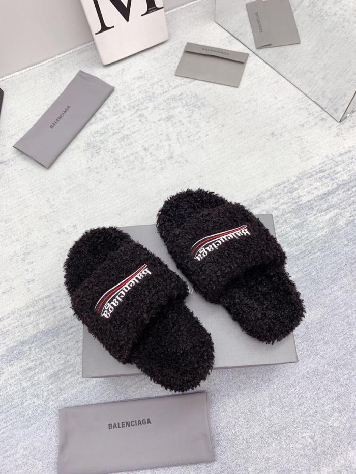 Balenciaga Furry Home Slippers Black